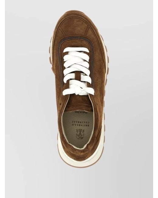 Brunello Cucinelli Metallic Monile Suede Lace Up Sneakers Rubber Sole