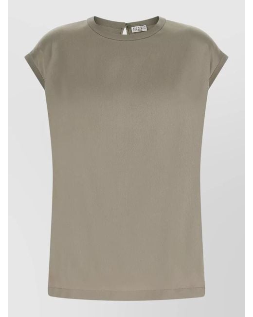 Brunello Cucinelli Gray Silk Satin Blouse Relaxed Silhouette