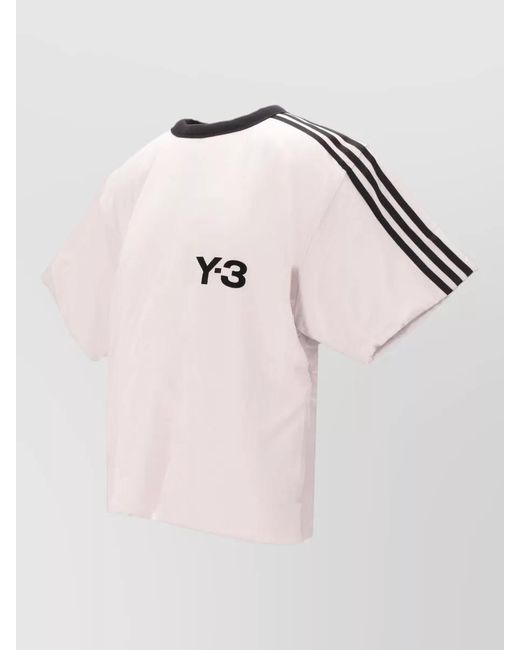 Y-3 Pink Jersey Top Contrast Trim Crew Neck Striped
