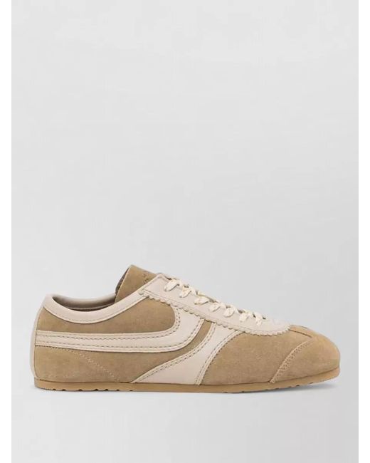 Dries Van Noten Natural Suede Low Top Sneakers Striped Detail