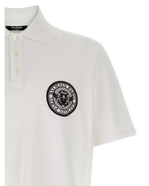 Balmain White Cotton Short-Sleeve Polo Shirt for men
