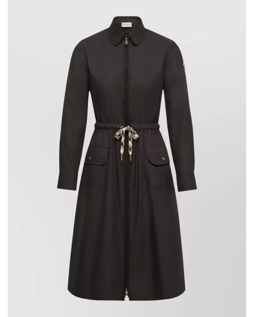 Moncler Black Cotton Blend Dress Knee Length Collar