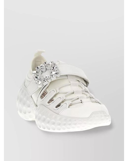 Roger Vivier White Panelled Crystal Embellished Low Top Sneakers