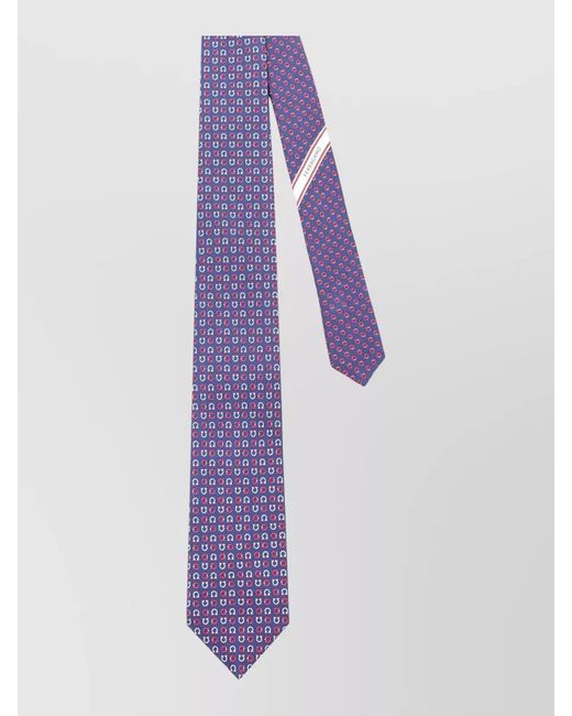 Ferragamo Blue Silk Tie Capitano Print Rolled Design for men