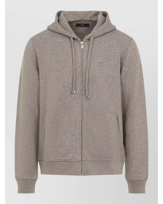 Etro Gray Printed Jersey Hooded Jacket for men