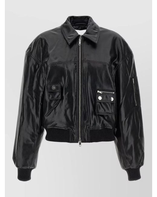 Ganni Black Future 7093 Bomber Jacket Ribbed Hem