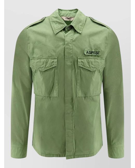 Aspesi Green Cotton Field Shirt Jacket Front Pockets for men