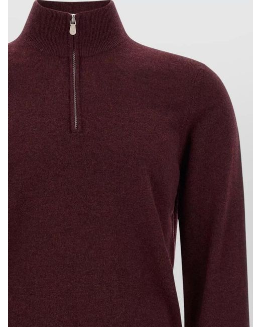 Brunello Cucinelli Red Cashmere Half-Zip Sweater for men