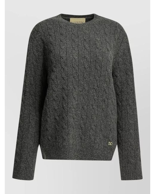 Valentino Garavani Gray Wool Sweater Cable Knit Crew Neck