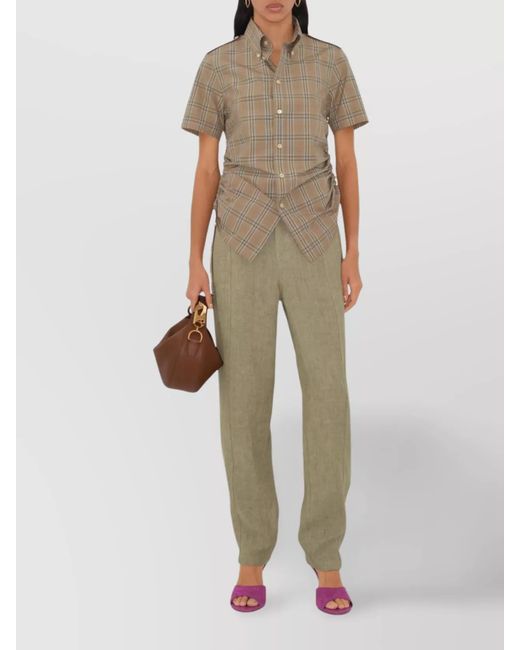 Burberry Natural Checked Cotton Short-Sleeve Shirt
