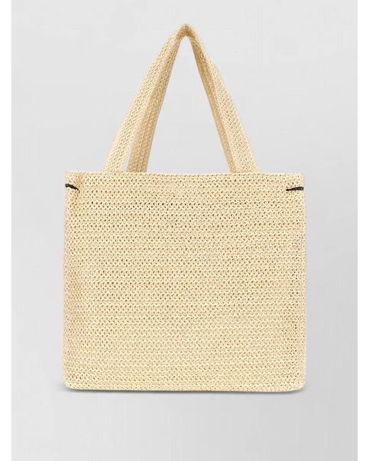 Fiorucci Natural Tote Bag Woven Texture Dog Motif Bow