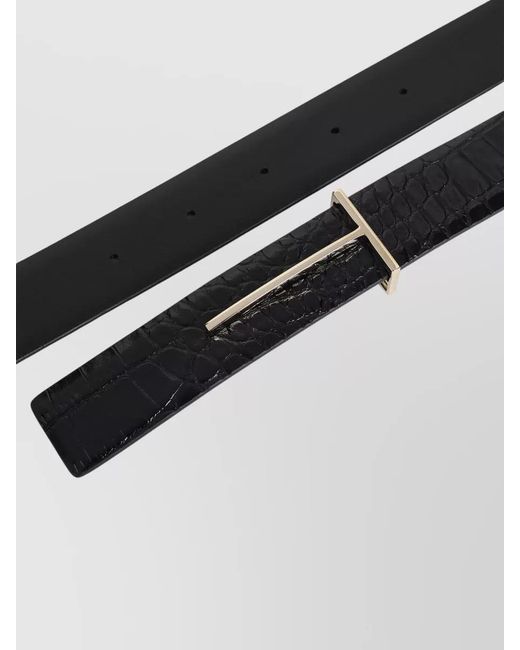 Tom Ford Gray Crocodile-Effect Leather Belt
