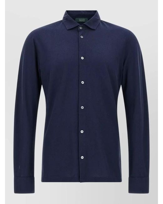 Zanone Blue Ice Cotton Shirt Straight Cut Long Sleeves for men