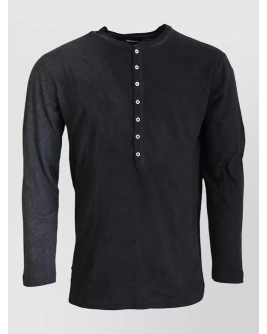 DSquared² Blue Linen Cotton Long Sleeve Henley Top for men