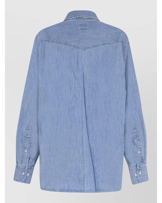 Brunello Cucinelli Blue Denim Shirt Cotton Long Sleeves Pointed Collar for men
