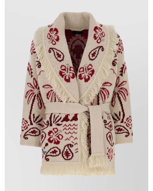 Alanui Multicolor Wool Blend Cardigan Featuring Fringe Detailing