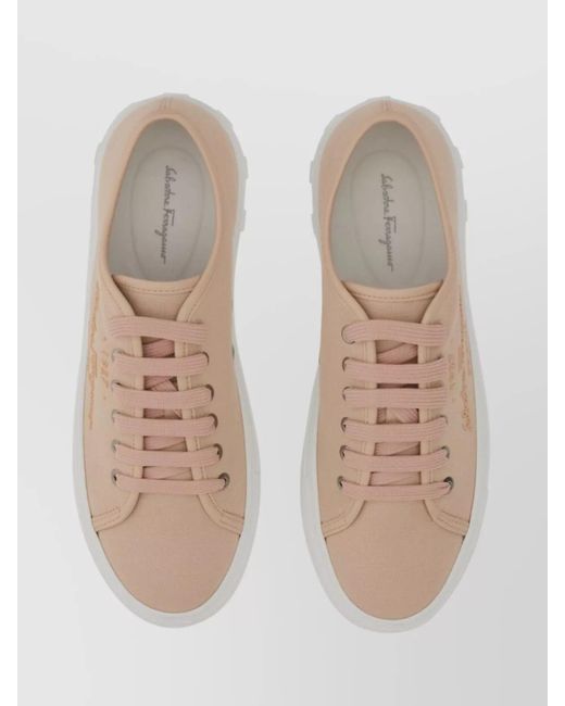 Ferragamo Natural Cotton Logo Low-Top Sneakers