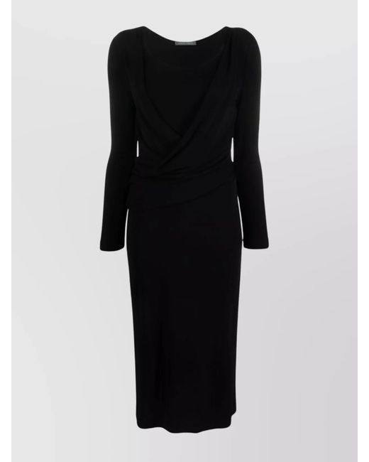 Alberta Ferretti Black Long-Sleeve V-Neck Mini Dress