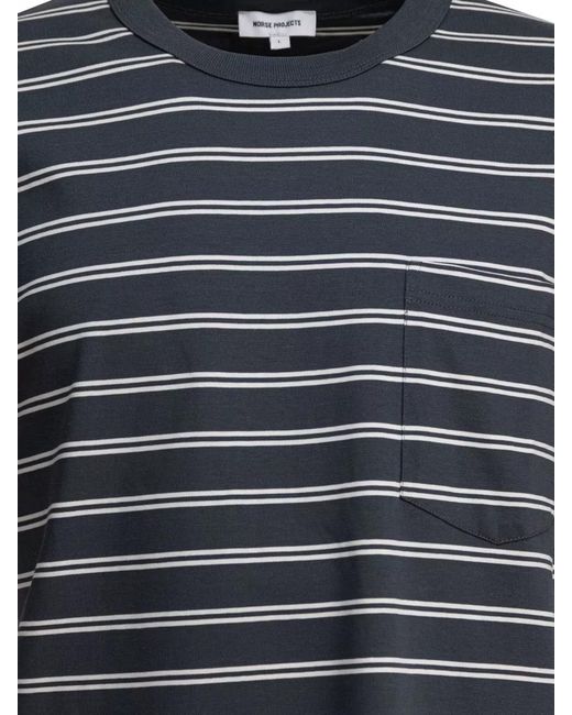 Norse Projects Black Holger Striped Crew Neck Pocket T Shirt for men