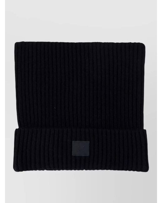 Acne Black Ribbed Cotton Beanie Hat Folded Cuff