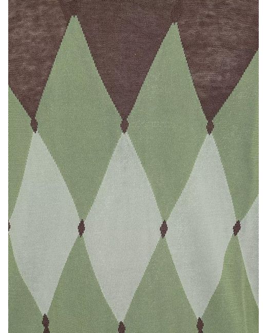Ballantyne Green Polo Neck Sweater Argyle Pattern Lightweight for men