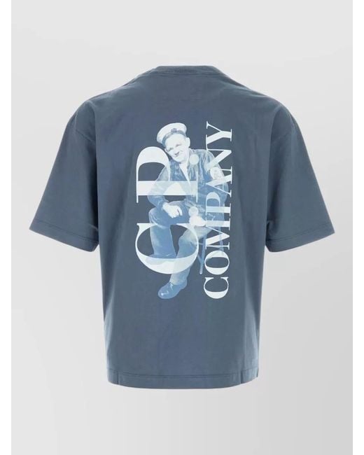 C P Company Blue Cotton Crew Neck Graphic Print T Shirt for men