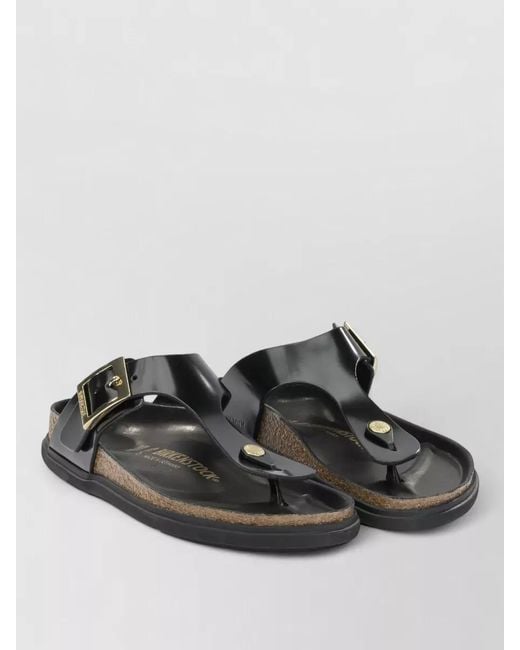 Birkenstock Black Gizeh Droplet Buckle Flat Cork Sandals