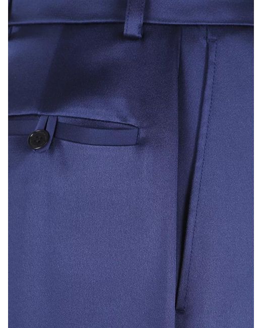Stella McCartney Blue Satin Mid Rise Straight Wide Leg Pants