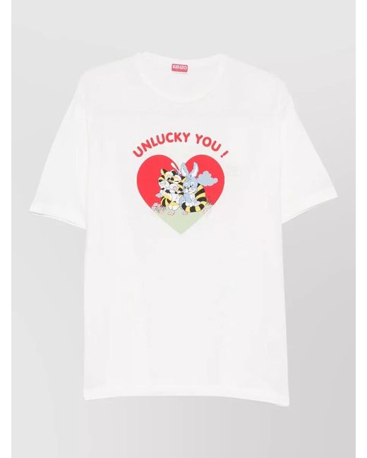 KENZO White Cotton Printed Crewneck T-Shirt for men