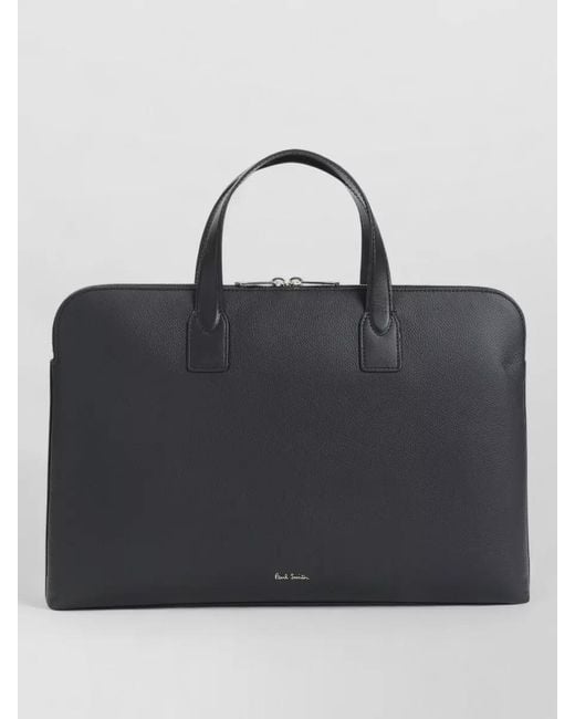 Paul Smith Black Signature Stripe Leather Briefcase Top Handles for men