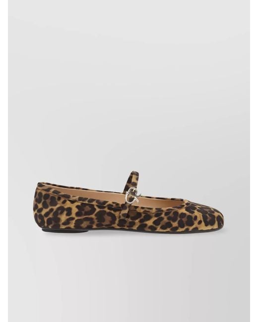 Gianvito Rossi White Leopard Print Suede Front Strap Ballerina Shoes