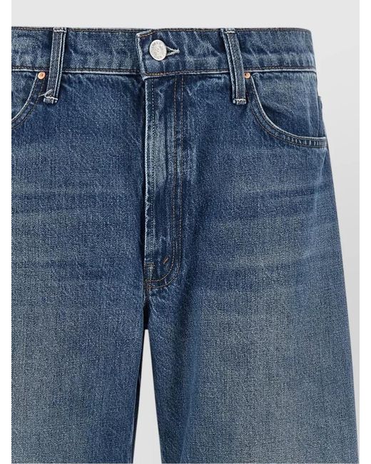 Mother Blue Denim Low-Rise Wide-Leg Cropped Jeans