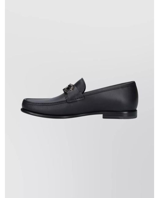 Ferragamo Black Round Toe Loafers Metal Hardware for men