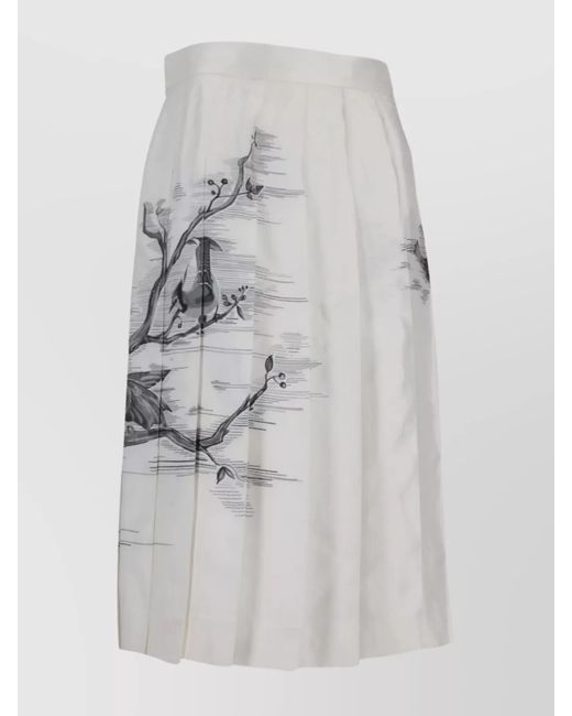 Thom Browne Gray Silk Printed Pleated Knee-Length Skirt