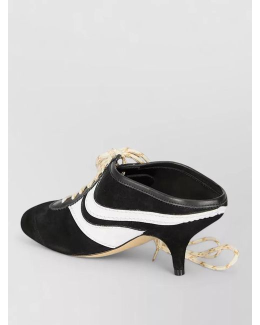 Dries Van Noten Black Leather Lace-Up Heeled Mules