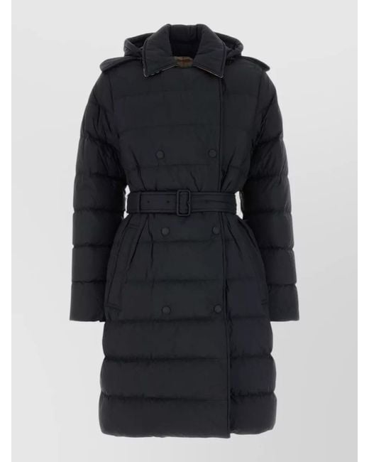 Burberry Black Down Quilted Belted Long Parka Coat