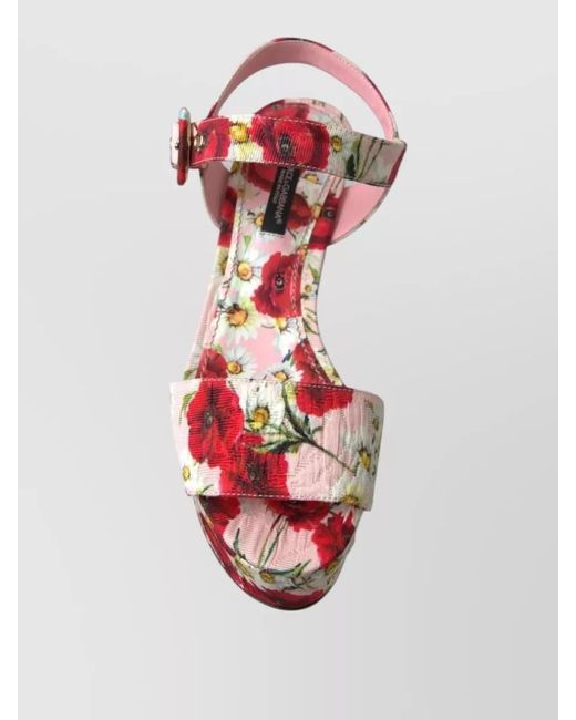 Dolce & Gabbana Pink Floral Print Wedge Sandals