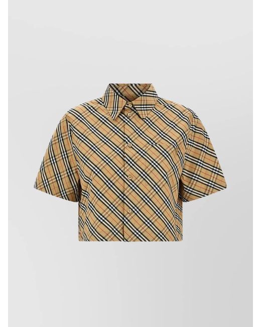 Burberry Natural Checked Cropped Short-Sleeve Shirt