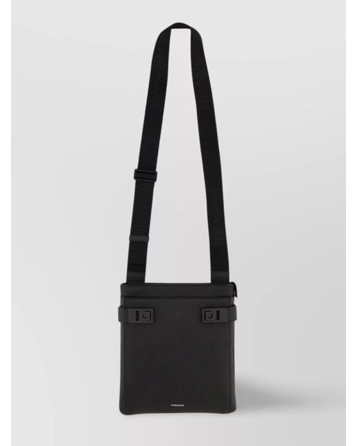 Ferragamo Black Logo Buckle Rectangular Shoulder Bag for men