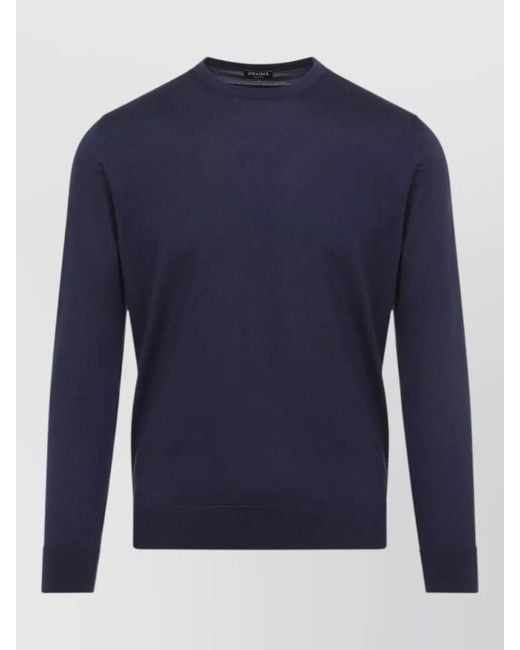 Zegna Blue Cashmere Silk Crew Neck Sweater for men