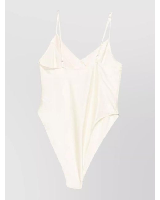 Forte_forte White Silk V-Neck Pleated Bodysuit