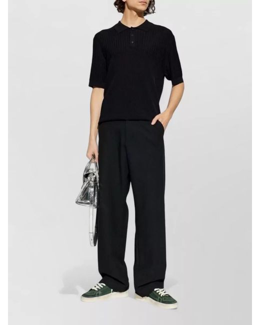 Golden Goose Deluxe Brand Black Ribbed Knit Polo Shirt for men