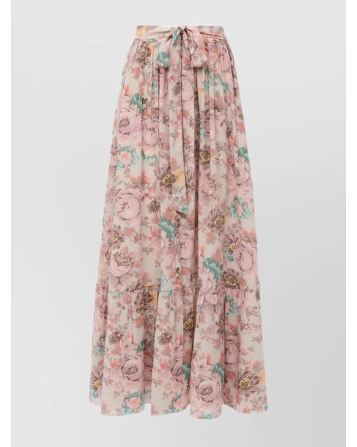 Chloé Pink Belted High Waist Floral Midi Skirt