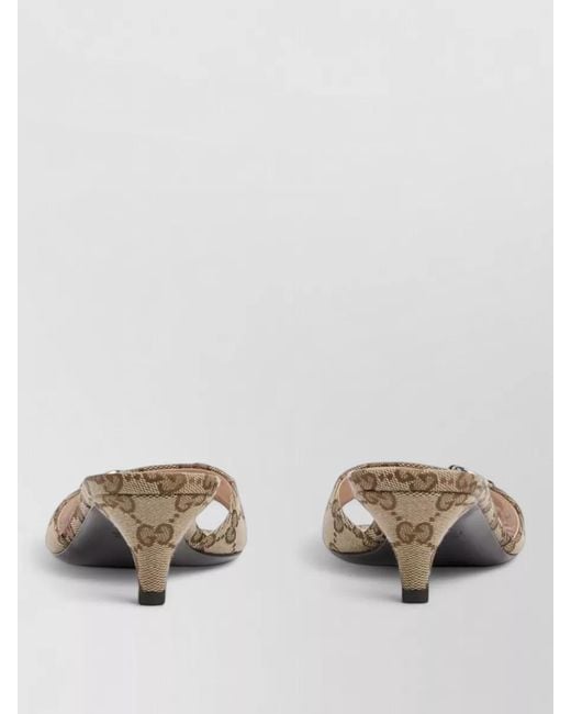 Gucci Natural Gg Motif Kitten Heel Open Toe Sandals