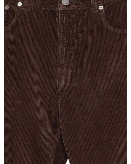 Haikure Brown Cotton Ribbed Mid-Rise Straight-Leg Trousers