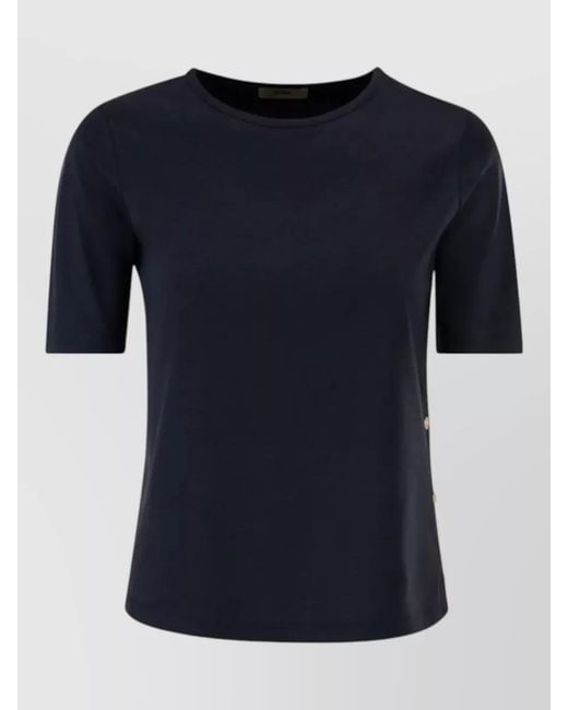 Herno Blue Crew Neck T Shirt Button Detail