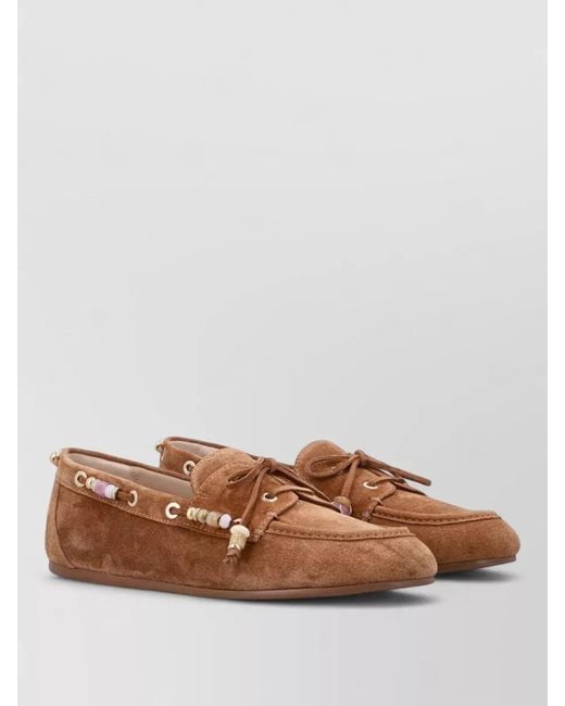 Stuart Weitzman Brown Majorca Suede Loafer Moccasin Beads Laces