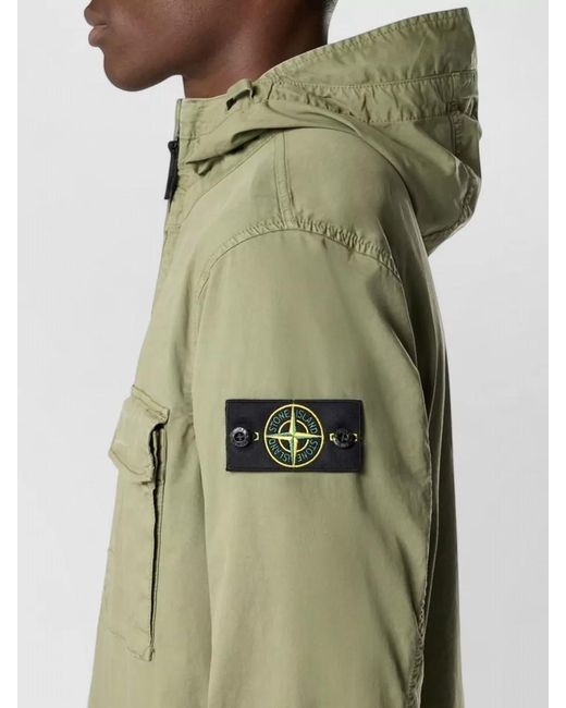 Stone Island Green Cotton Hooded Jacket for men