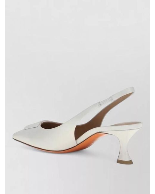 Santoni White Leather Slingback Pumps
