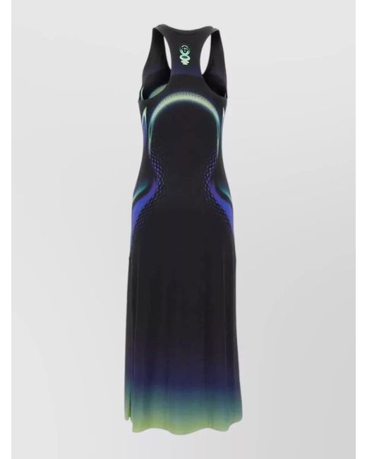 Casablanca Blue Graphic Scoop Neck Slinky Midi Dress